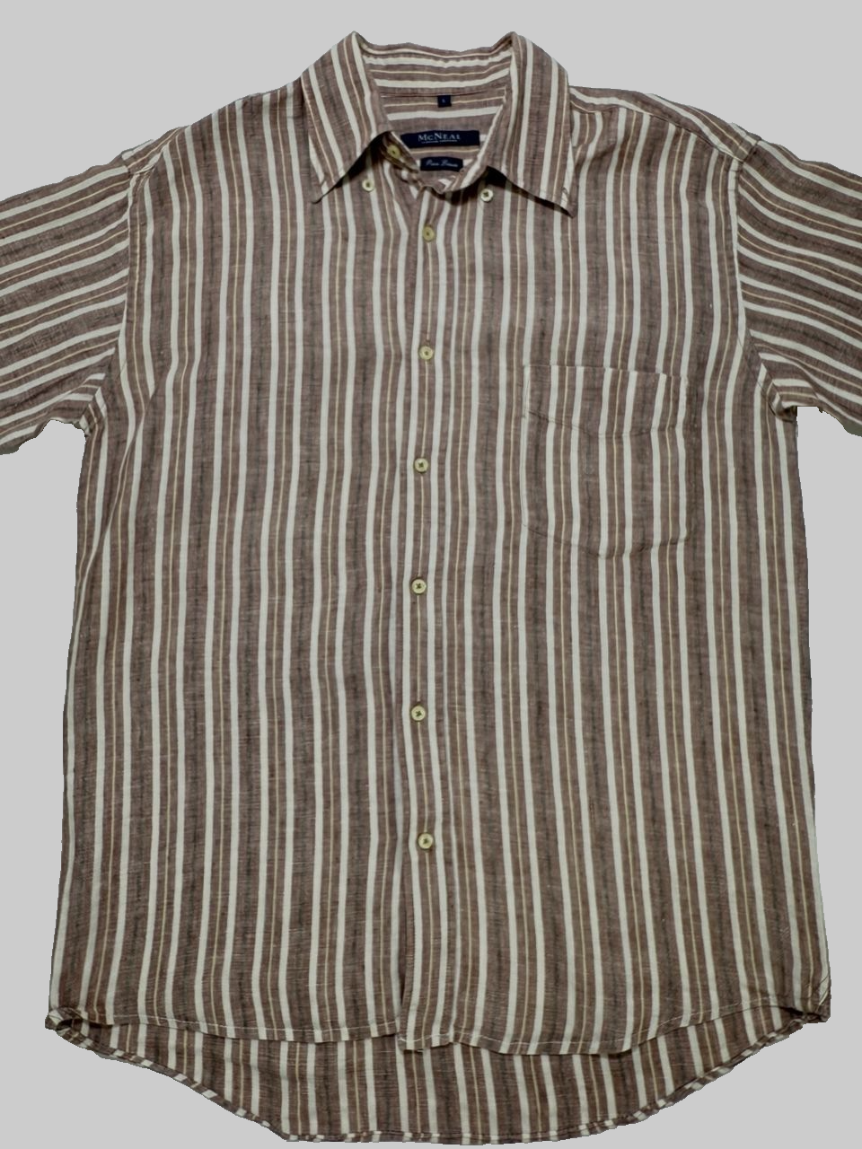 Mcneal Linen Shirt Men Stripe Short Sleeve | Size: L