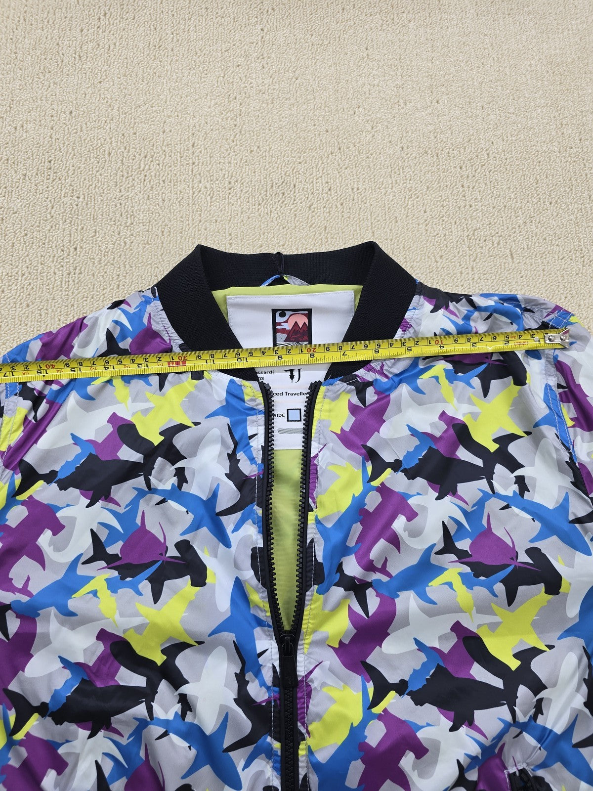 Trussardi Jeans Shark Print Bomber Jacket Men Sz 52 Multicolor