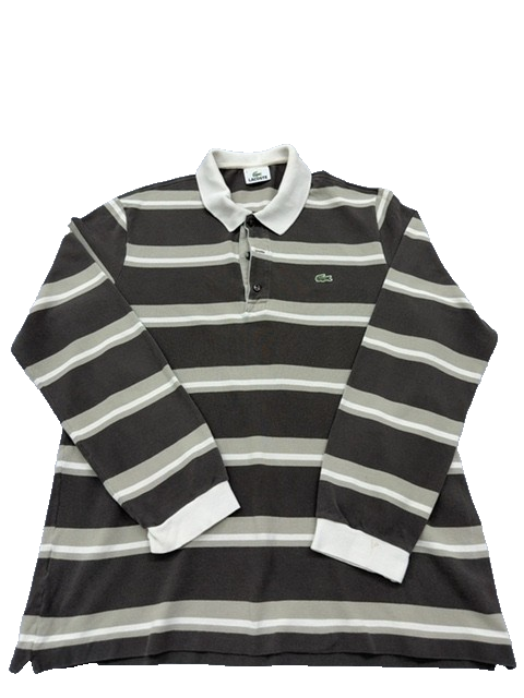 Lacoste Men's Grey Striped Long Sleeve Polo Shirt Regular Size