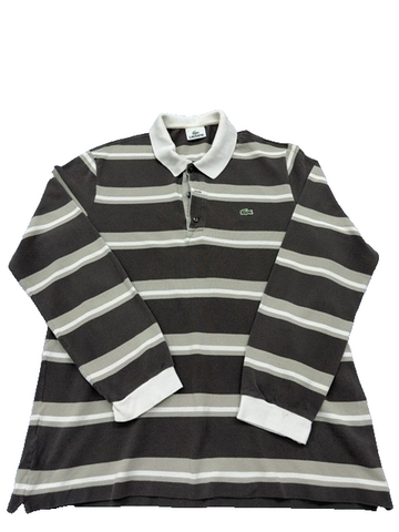 Lacoste Men's Grey Striped Long Sleeve Polo Shirt Regular Size