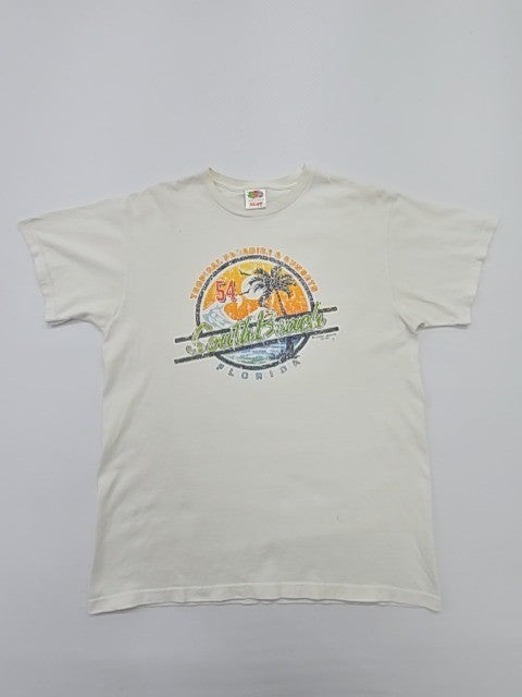 Fruit of Loom Men White Graphic Print T-Shirt Size M Regular Crew Neck