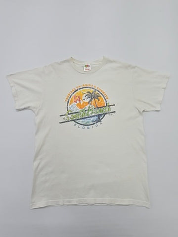 Fruit of Loom Men White Graphic Print T-Shirt Size M Regular Crew Neck