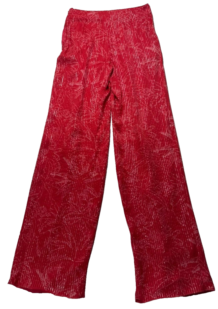 Bnwt Giorgio Armani Red Wide Leg Trousers Palm Leaf Print Lightweight Size 40