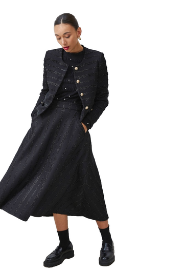 Elli White Elegant Black Two Piece Skirt And Jacket Set | M