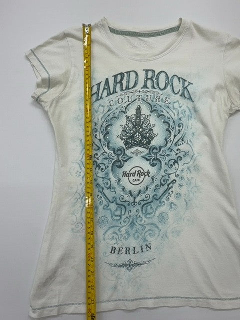 Hard Rock Women Cream Graphic T-Shirt Size S Soft Jersey Knit Regular