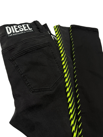 Diesel D Istort Super-Skinny Jeans Black W30 L30 With Neon Stripes Men's