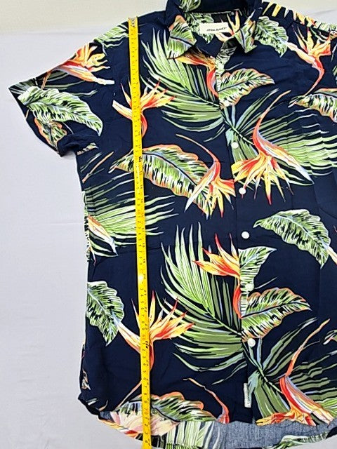 Blend Men's Navy Tropical Floral Button-Up Shirt XL Short Sleeve 20715450