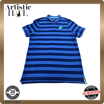 Nike Men's Blue Striped Polo Shirt XL Short Sleeve Cotton