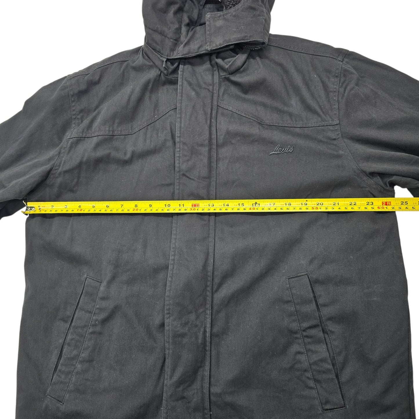 Levi's Mens Black Utility Parka Jacket Size L Lightweight Hood Pockets Good