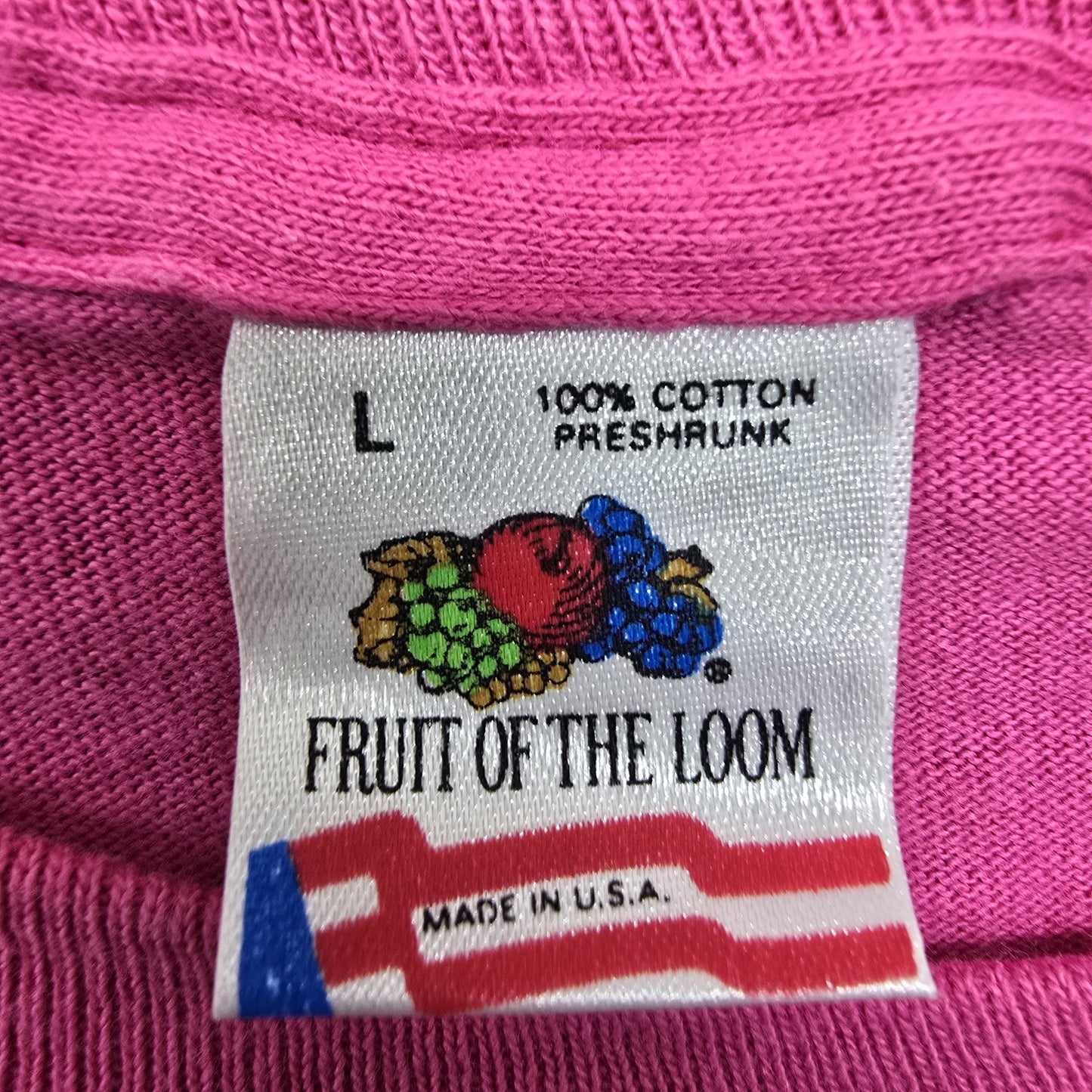 Fruit of the Loom Unisex Hot Pink Vintage T-Shirt Size L