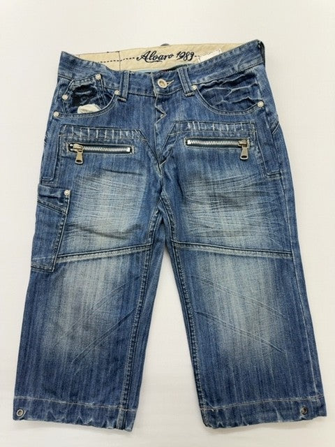 Vintage Alvaro 1989 Men's Blue Shorts – Size 40, Cargo, Distressed