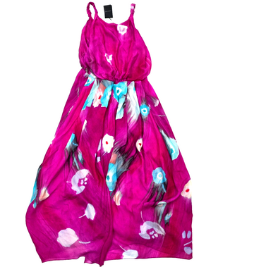 Giorgio Armani Fuchsia Silk Dress Sleeveless Maxi With Floral Motif Size 44 Bnwt