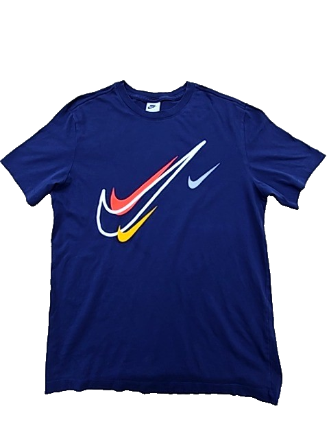 Nike Men's M Navy Swoosh Short Sleeve Cotton Crewneck T-Shirt