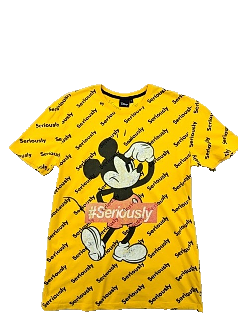 Disney Mickey Mouse Yellow M Short Sleeve 100% Cotton Tee