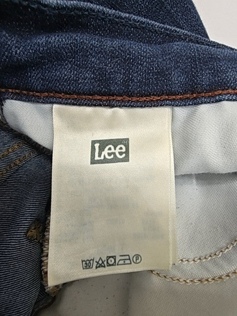 Lee Men's Straight Dark Blue Jeans W33 L34 Powell 5-Pocket Mid Rise