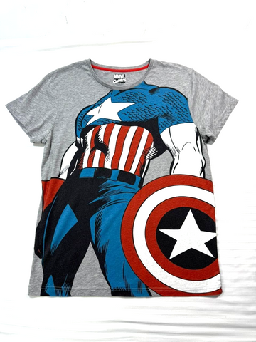 Grey Cotton Marvel Comics Captain America Graphic T-Shirt - Size L