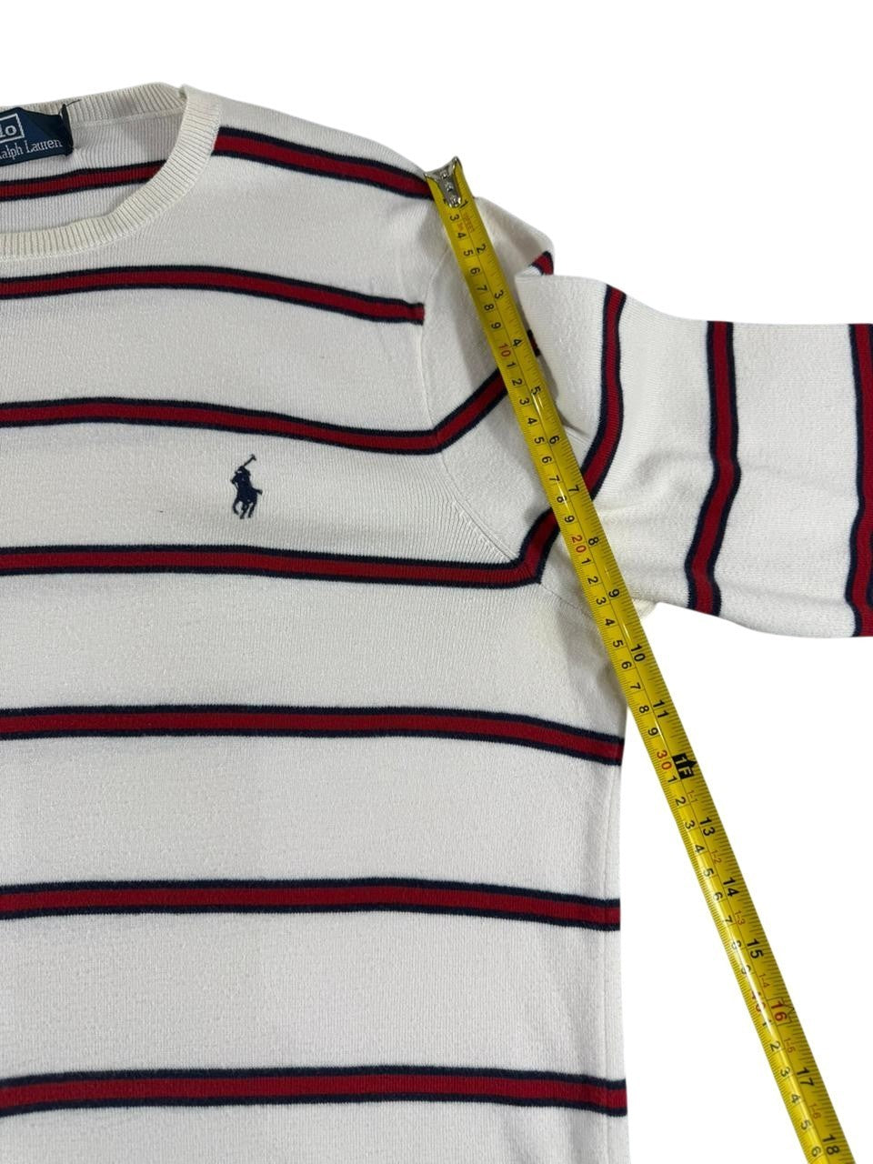 Polo Ralph Lauren Men's Striped Crewneck Sweater White Red Navy Size Large