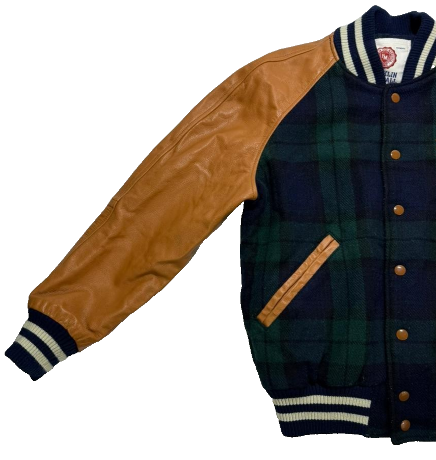 Franklin & Marshall Varsity Jacket With A Blue And Green Plaid Wool - Size XS