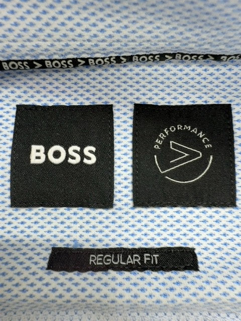 BOSS Men's Blue Micro Dot Button-Down Shirt Size 16 Regular Fit