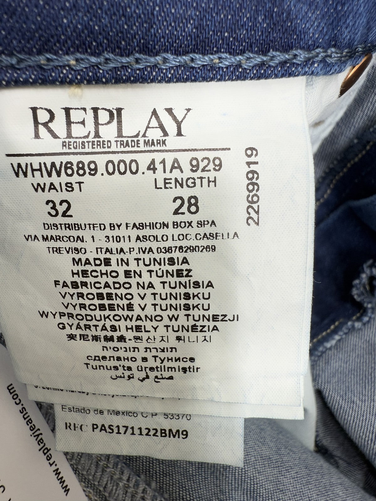 Replay Luz WHW689 Women's High Rise Skinny Jeans 32 Dark Stonewash