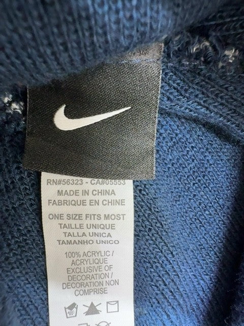 Nike Unisex Navy Pom Beanie One Size Knit Striped Cuff Logo