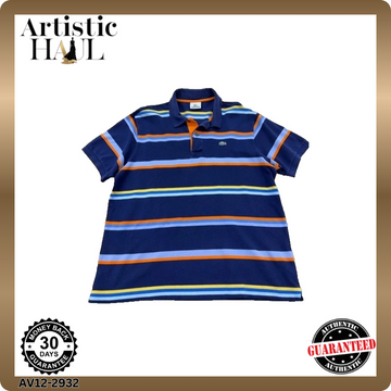Lacoste Men's Navy Blue Striped Polo Shirt Size 6 Vintage Cotton