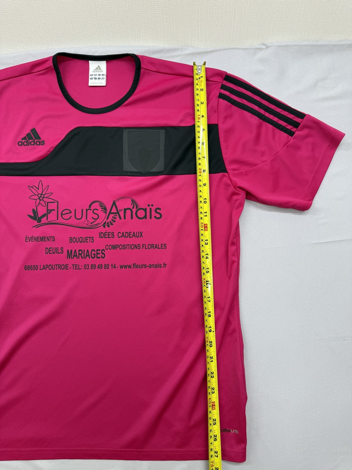 Adidas Pink Striped Soccer Jersey L Short Sleeve Crewneck Polyester