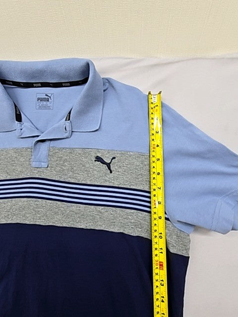 Puma Men's Striped Color Blocked Polo Shirt L Blue Navy Gray Short Sleeve