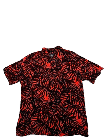 Pull&Bear Men's Red Palm Camp Collar Short Sleeve Shirt Size L