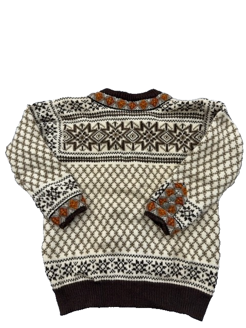 Dale of Norway Fair Isle Wool Cardigan Off White/Brown Crewneck Long Sleeve