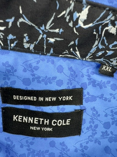 Kenneth Cole Men's Blue Printed Cotton Button Down XXL Long Sleeve
