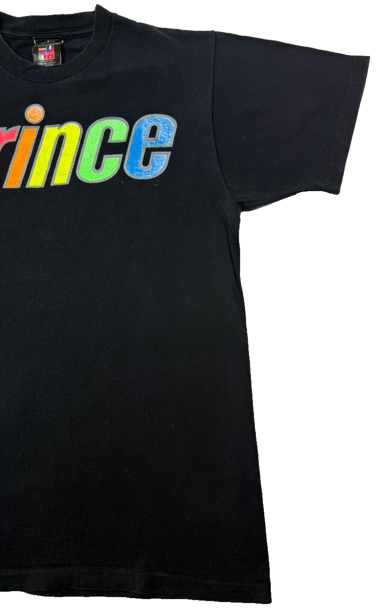 Black T-Shirt With A Rainbow "Prince" Logo Graphic Unisex - Size M