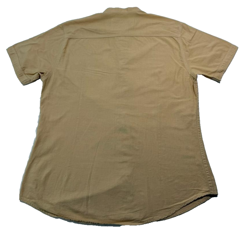 Diesel Tan Khaki Short Sleeve Shirt Mandarin Band Collar Casual Size L