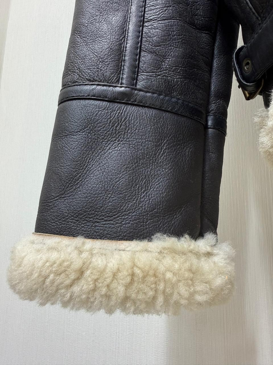 Men's Italian Sheepskin Leather Bomber Jacket Black Premium Soft Fur Asian Size L