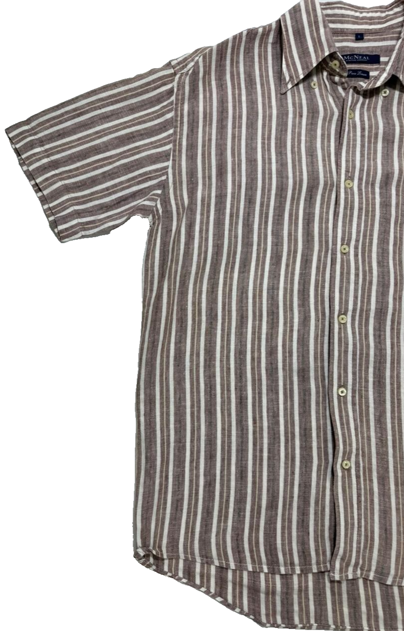 Mcneal Linen Shirt Men Stripe Short Sleeve | Size: L