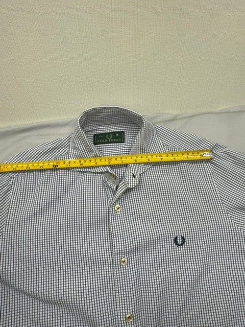 Fred Perry Men's White/Blue Gingham Button-Down Shirt Size M Cotton
