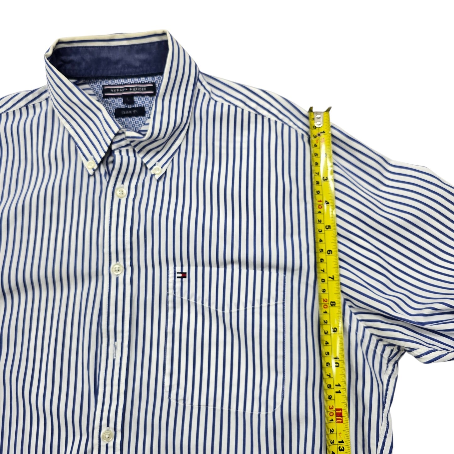 Tommy Hilfiger Men's Blue White Stripe Poplin Shirt Size L
