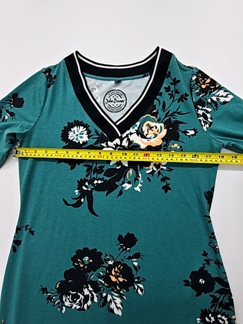 John Baner Women's Teal Floral Midi Dress Size 36/38 EU