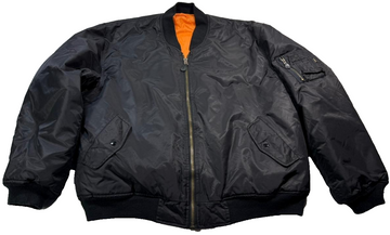 M-Tramp Men'S Black Ma-1 Bomber Jacket Orange Lining Flight Pocket Full Zip S/Xl