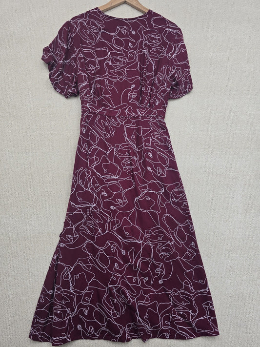 Great Plains Burgundy Abstract Wrap Maxi Dress M Viscose