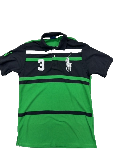 Polo Men's Shirt XL Green Black Striped Short Sleeve Cotton Pony Logo