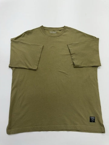 Pull&Bear Mens Olive Logo T-Shirt Size M Regular Fit Tagless Crew Neck