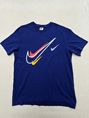 Nike Swoosh Navy M Short Sleeve 100% Cotton Crewneck T-Shirt