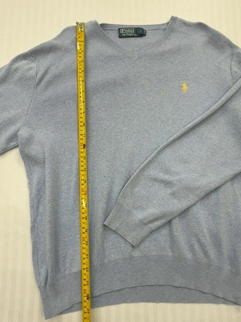 Polo Men Light Blue Cotton V-Neck Sweater LG Embroidered Logo - Regular Fit