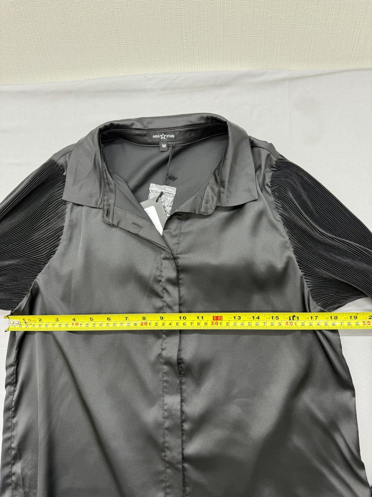 Area Stars Black Pleated Button Down Long Sleeve Blouse M