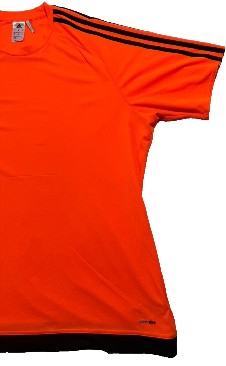 Adidas Men's Bright Orange Climalite Training Shirt Black 3-Stripe Crew Neck 2Xl