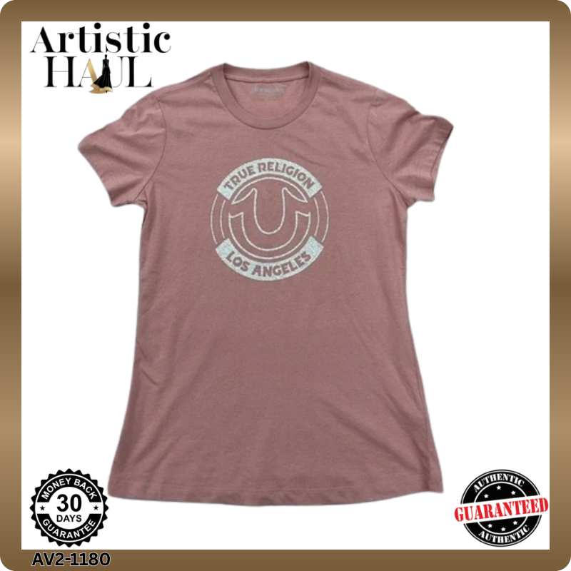 True Religion Women's Pink Graphic Logo Short Sleeve T-Shirt Medium