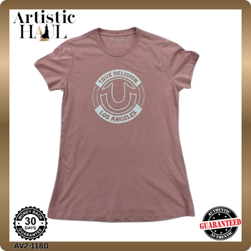 True Religion Women's Pink Graphic Logo Short Sleeve T-Shirt Medium