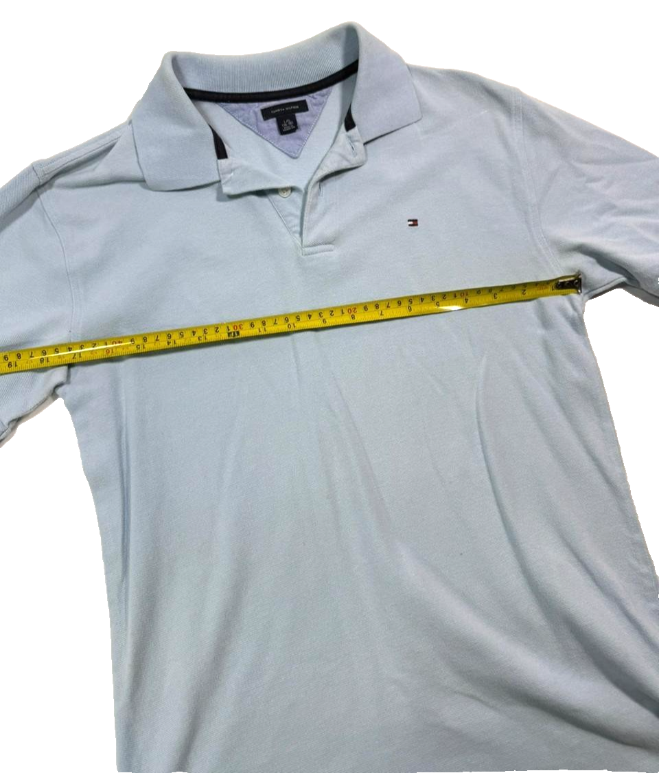 Light Blue Tommy Hilfiger Men's Regular Fit Cotton Pique Polo Shirt - Size L