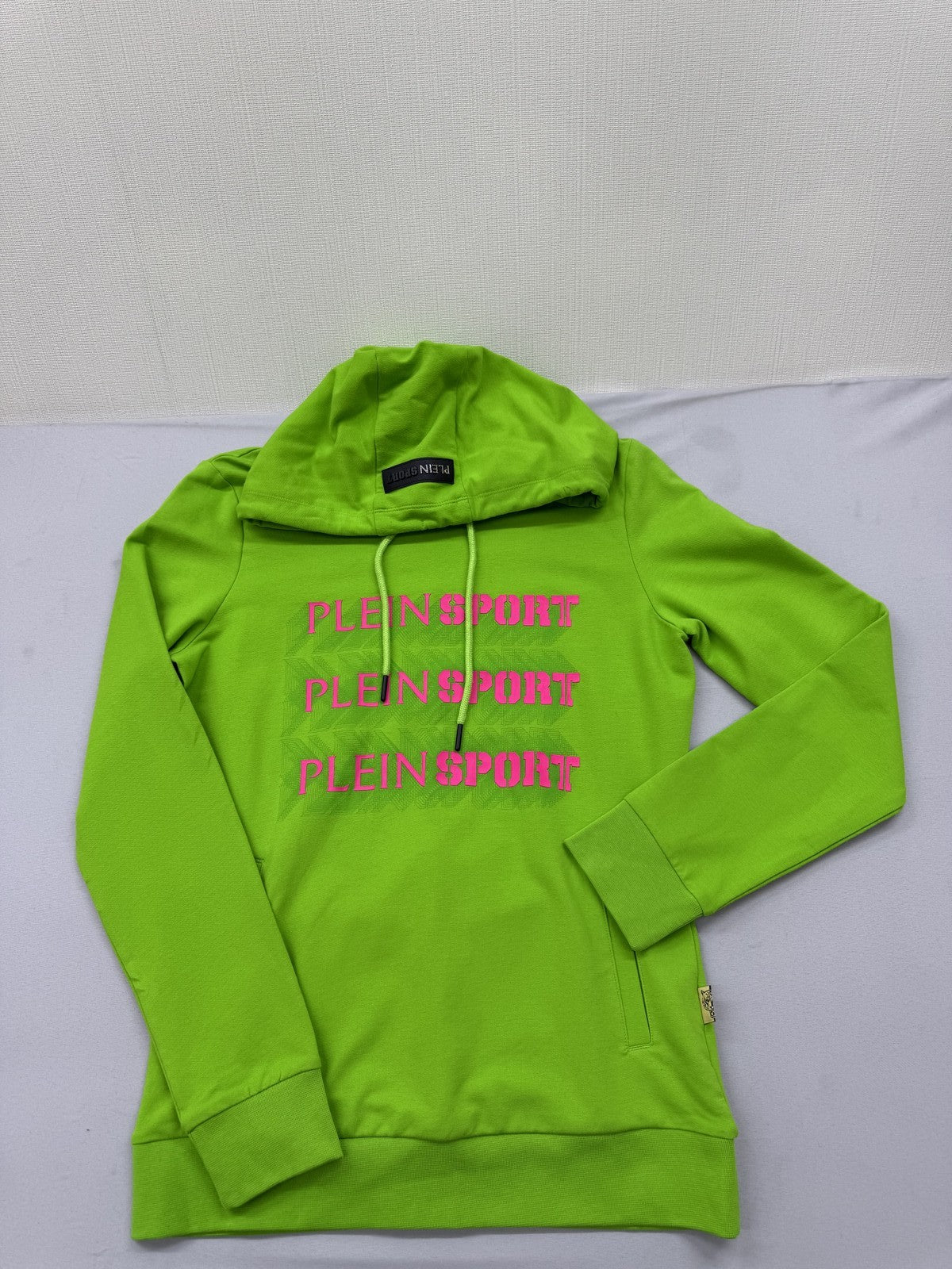 Plein Sport Green Tiger Logo Hoodie S Cotton Blend Unisex